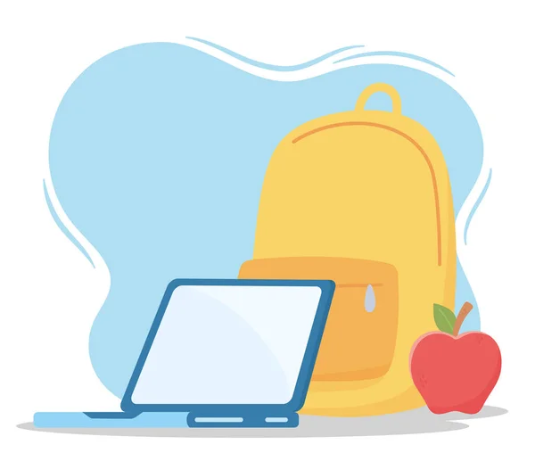 Edukacja online, laptop plecak i jabłko — Wektor stockowy