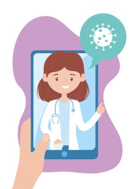 Çevrimiçi sağlık, akıllı telefon danışma kadın doktor covid 19 coronavirus