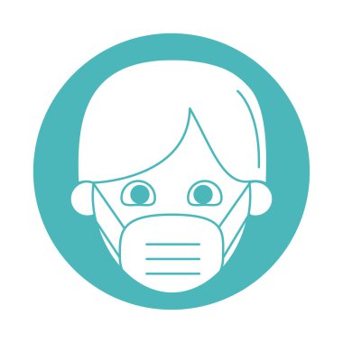 Koruyucu maske stili simgesi olan virüs covid 19 salgını çocuğu