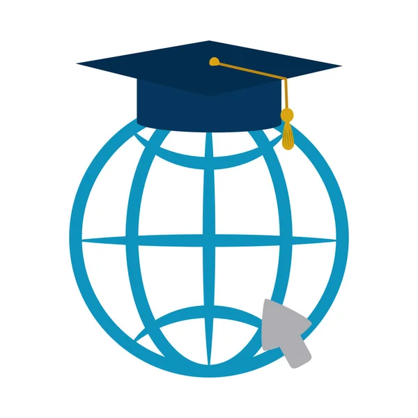 Παγκόσμια αποφοίτηση καπέλο σπίτι εκπαίδευση επίπεδη στυλ εικονίδιο — Διανυσματικό Αρχείο