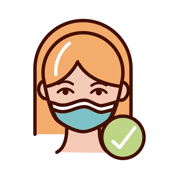 Wearing protective mask medical prevent spread of covid19 line and file icon — Stock Vector