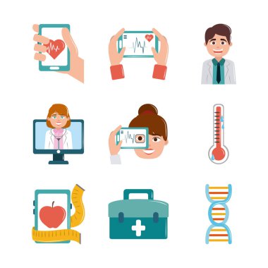 Çevrimiçi doktor sağlık hizmetleri düz biçim simgeleri