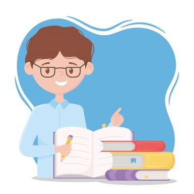 Online eğitim, kalem ve kitap kırtasiyesi olan öğretmen