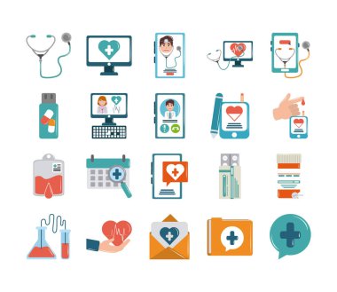 Çevrimiçi doktor sağlık hizmetleri düz biçim simgeleri