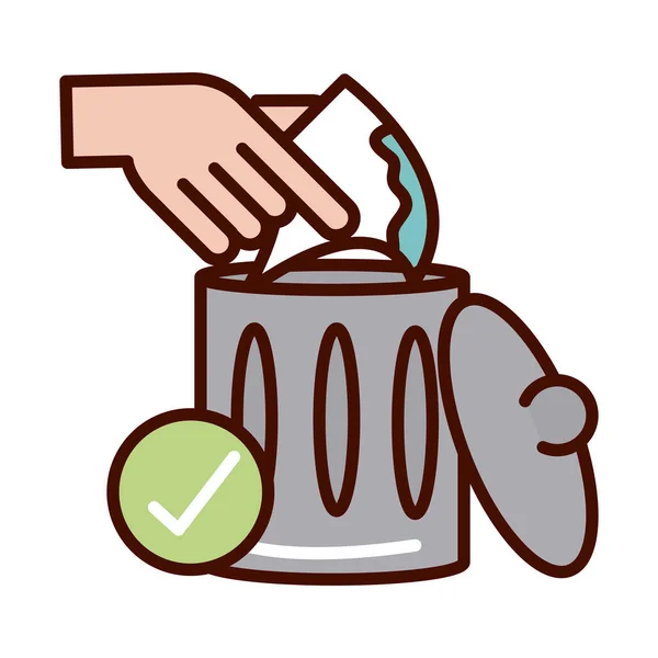 Tirar los papeles de limpieza, evitar la propagación de la línea covid19 y el icono del archivo — Vector de stock