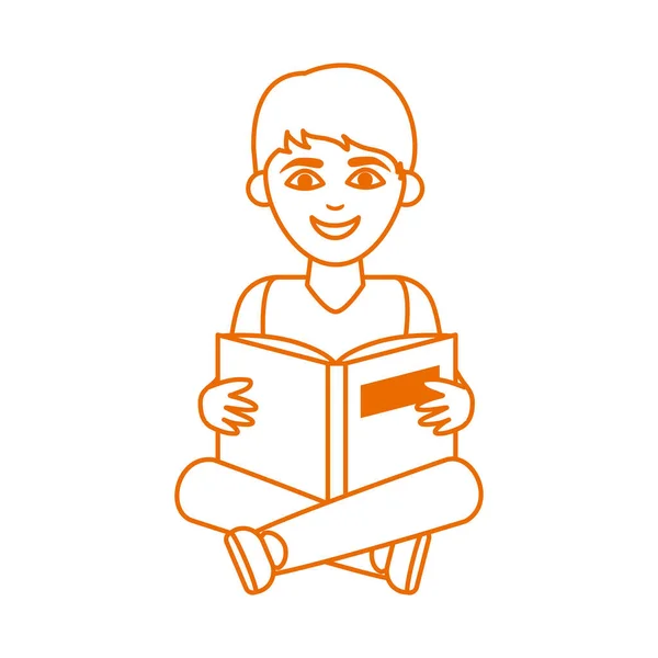 Tiener met open boek zitten lezen home onderwijs lijn kleur stijl pictogram — Stockvector