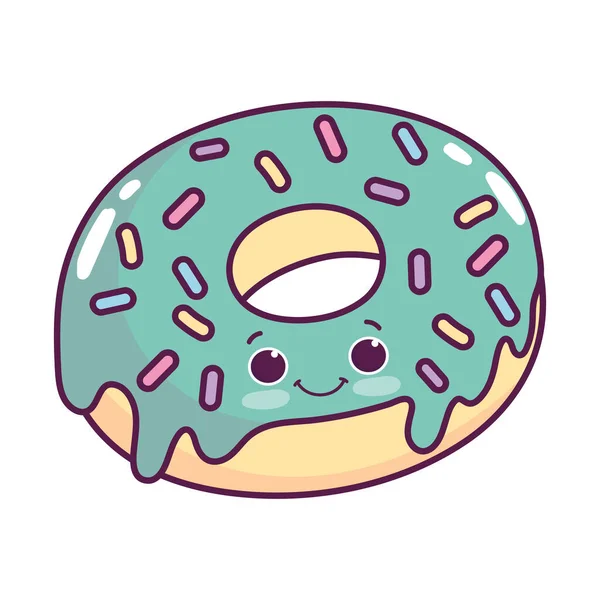 Lindo alimento donut dulce postre kawaii dibujos animados diseño aislado — Vector de stock