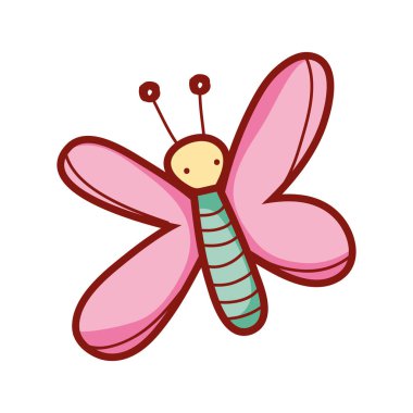 Sevimli kelebek böcek hayvan çizgi filmi ikon tasarımı