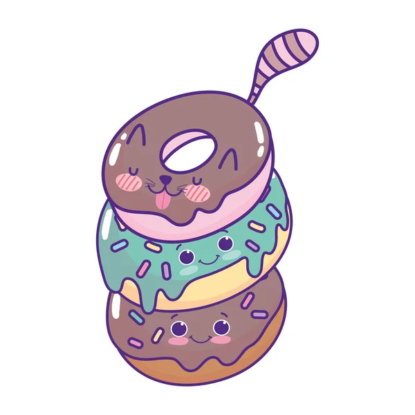 可爱的食品甜甜圈kawaii甜食糕点卡通片独立设计 — 图库矢量图片