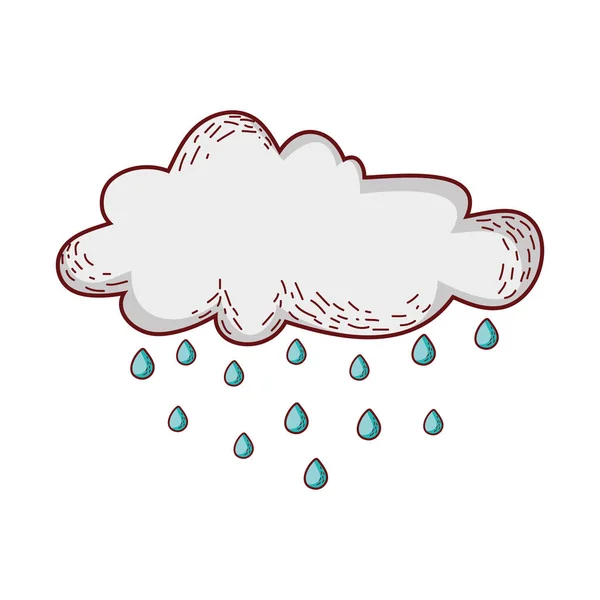 Nuvem chuva gotas tempo desenho animado ícone isolado design — Vetor de Stock