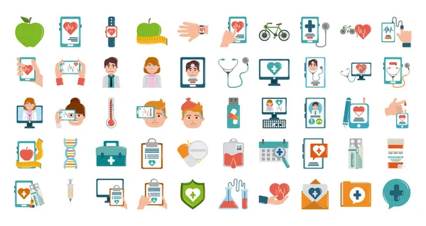 Online doctor health medicine care flat style icons set — Stock Vector