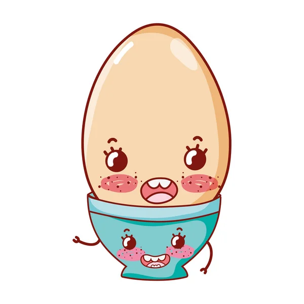 Сніданок милий варене яйце в кубку Каваї мультфільм ізольована ікона — стоковий вектор