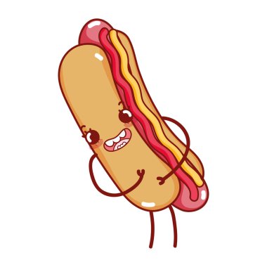 hot dog fast food şirin kawaii çizgi filmi izole edilmiş ikon