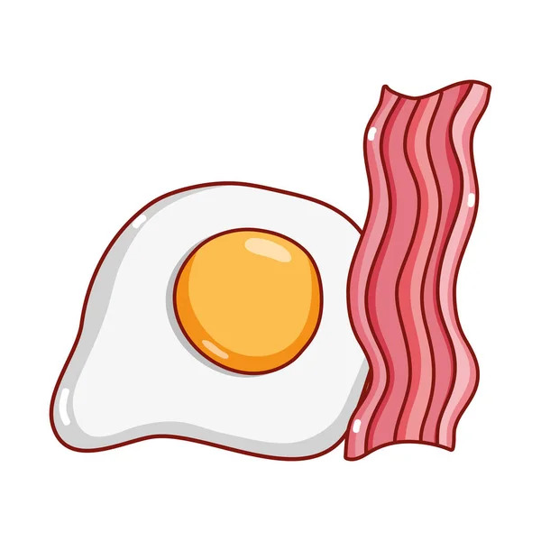 Frühstück Essen Spiegelei und Speck Karikatur isoliert Symbol — Stockvektor