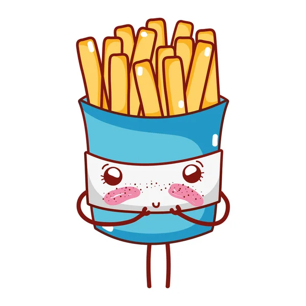 Batatas fritas fast food bonito kawaii desenho animado ícone isolado — Vetor de Stock