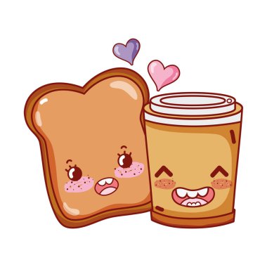breakfast cute slice bread and disposable coffee cup cartoon