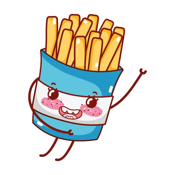 Batatas fritas fast food bonito kawaii desenho animado ícone isolado — Vetor de Stock