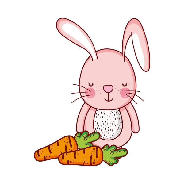 Милые животные, кролик с морковью мультяшный дизайн иконки — стоковый вектор
