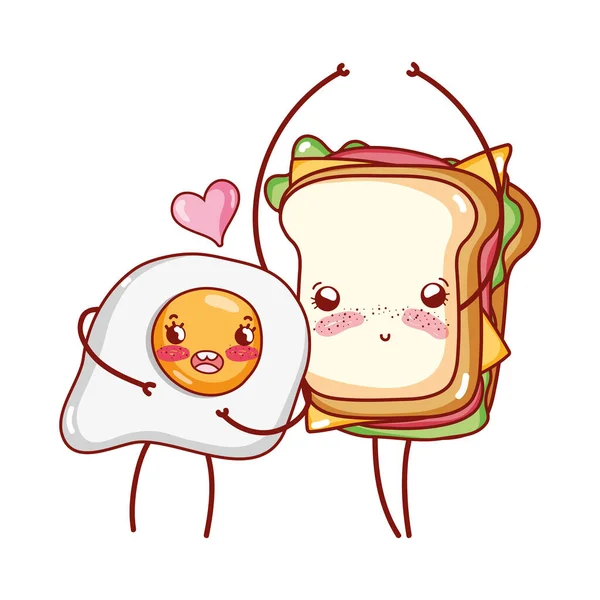 Pequeno-almoço bonito ovo frito e desenho animado sanduíche —  Vetores de Stock