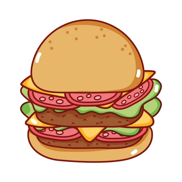 Fast food saboroso hambúrguer desenho animado ícone isolado — Vetor de Stock