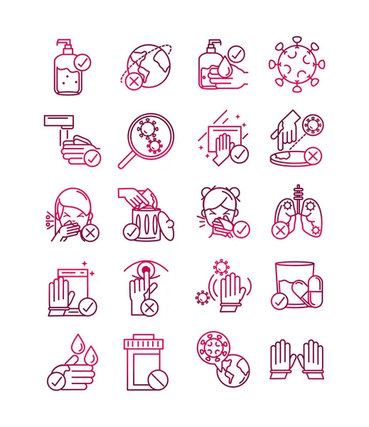 Avoid and prevent spread of covid19 icons set gradient icon — Stock Vector