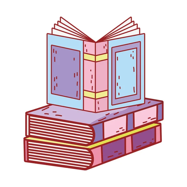 Jour du livre, manuel ouvert sur les livres empiler icône isolée design — Image vectorielle