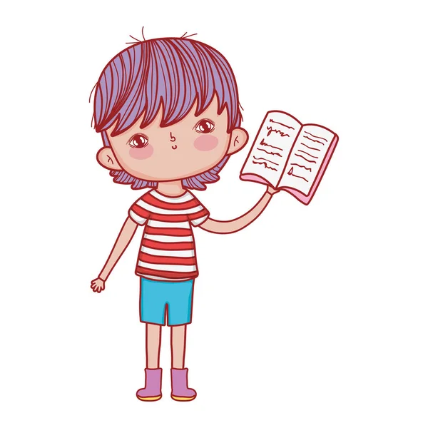 Bok dag, liten pojke läsa lärobok isolerad design — Stock vektor