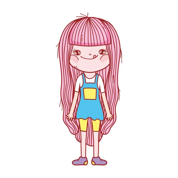 Mignonne petite fille debout personnage de dessin animé isolé icône conception — Image vectorielle