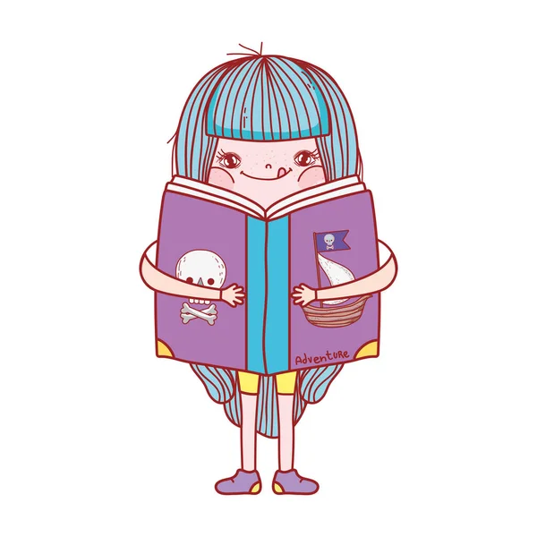 День книги, маленькая девочка обнимает книгу изолированного дизайна — стоковый вектор