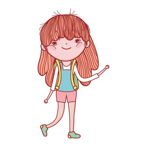 Mignonne petite fille debout personnage de dessin animé isolé icône conception — Image vectorielle
