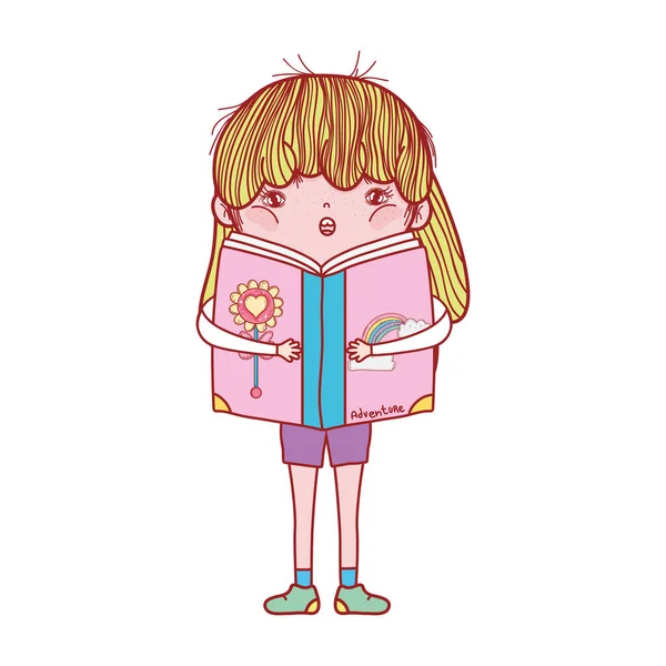 Libro giorno, bambina abbraccio libro isolato design — Vettoriale Stock
