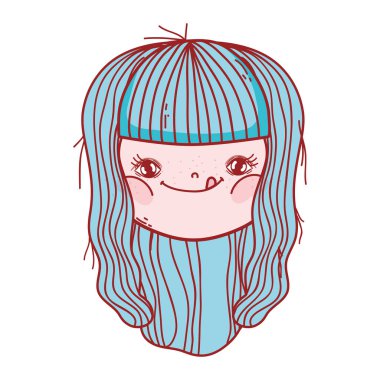 Tatlı küçük kız yüzü karikatür izole ikon tasarımı