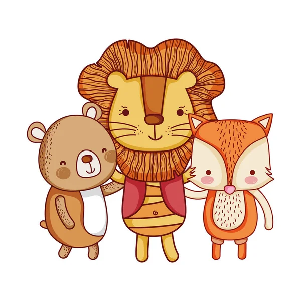 Animais bonitos, desenho animado leão raposa e urso desenho animado ícone isolado —  Vetores de Stock