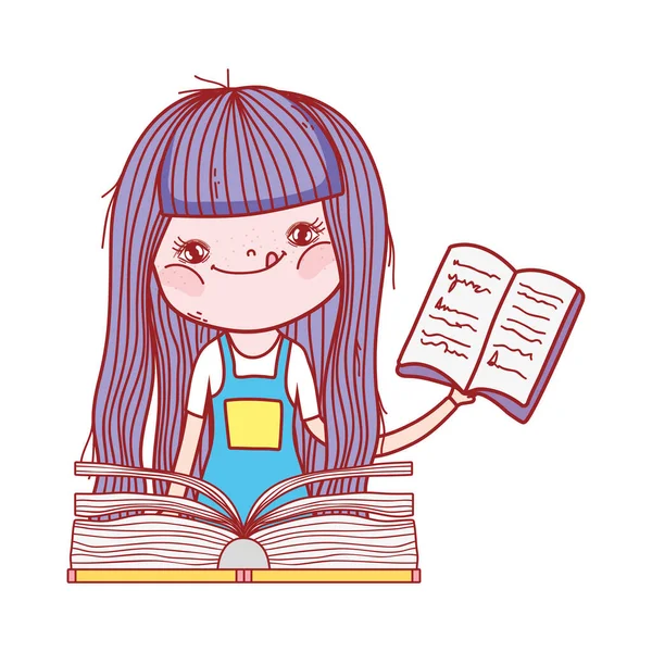 Little girl reading book literature cartoon — Stock Vector