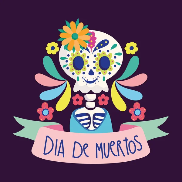 Tag der Toten, Skelettblumen beim traditionellen mexikanischen Fest — Stockvektor