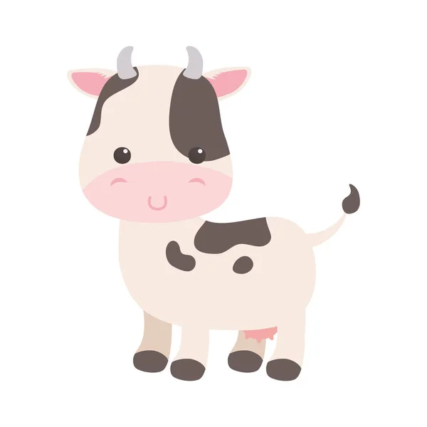 Mignon petite vache dessin animé animal isolé icône conception — Image vectorielle