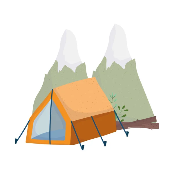 Camping tente et montagnes nature isolée design — Image vectorielle