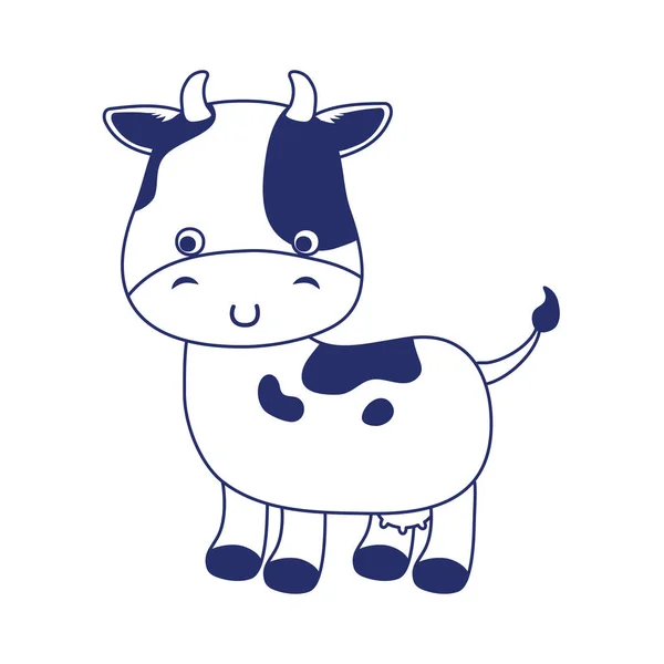 Mignon petite vache dessin animé animal isolé icône conception ligne style — Image vectorielle