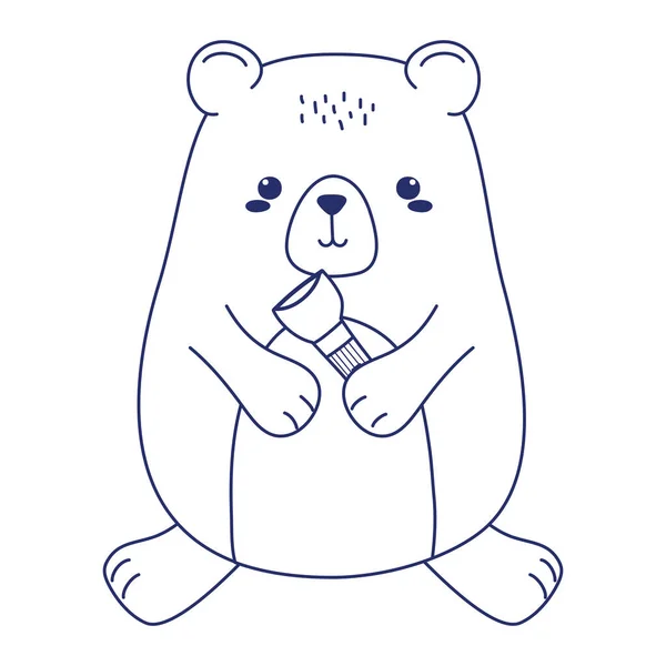 Camping uroczy niedźwiedź z lampionu odizolowane ikona projekt linii styl — Wektor stockowy