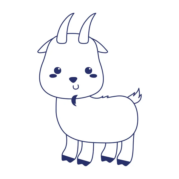 可爱的山羊动物漫画孤立图标设计线条风格 — 图库矢量图片