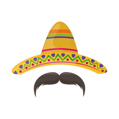 Şapka ve bıyık Cinco de mayonez Meksika kutlaması düz stil ikonu