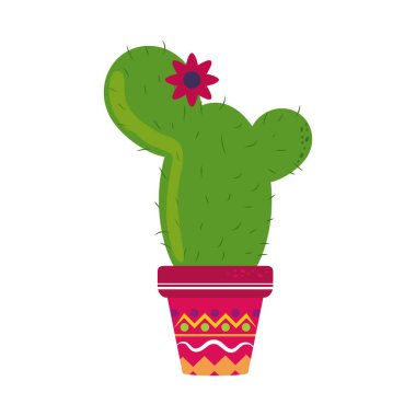 Saksıda çiçekli kaktüs Cinco de mayonez Meksika kutlama ikonu düz stil