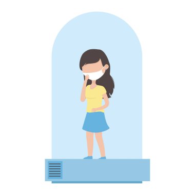 Karantina kubbesindeki maskeli hasta kadın covid 19 koronavirüs salgını