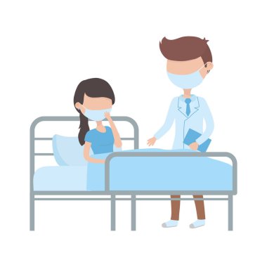 Covid 19 koronavirüs salgını, koruyucu maskeli doktor ve hasta