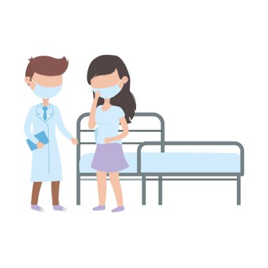 Covid 19 koronavirüs salgını, koruyucu maskeli hasta ve doktor