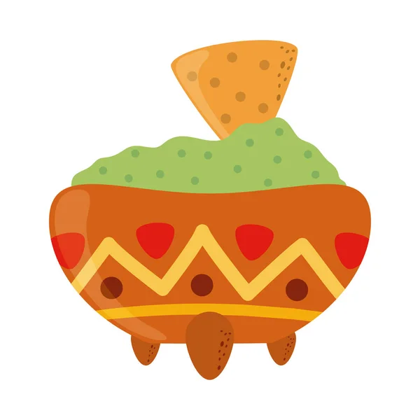 Guacamole avec nacho dans le plat cinco de mayo célébration mexicaine icône de style plat — Image vectorielle