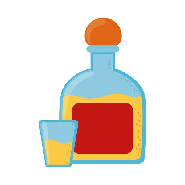 Bouteille de tequila et boisson shot cinco de mayo mexicaine célébration icône de style plat — Image vectorielle