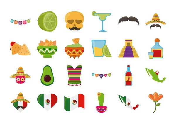 5 de Maio celebração mexicana festa festiva ícones nacionais definir ícone de estilo plano — Vetor de Stock