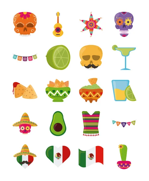 Cinco de mayo fête mexicaine fête festive icônes nationales mis icône de style plat — Image vectorielle