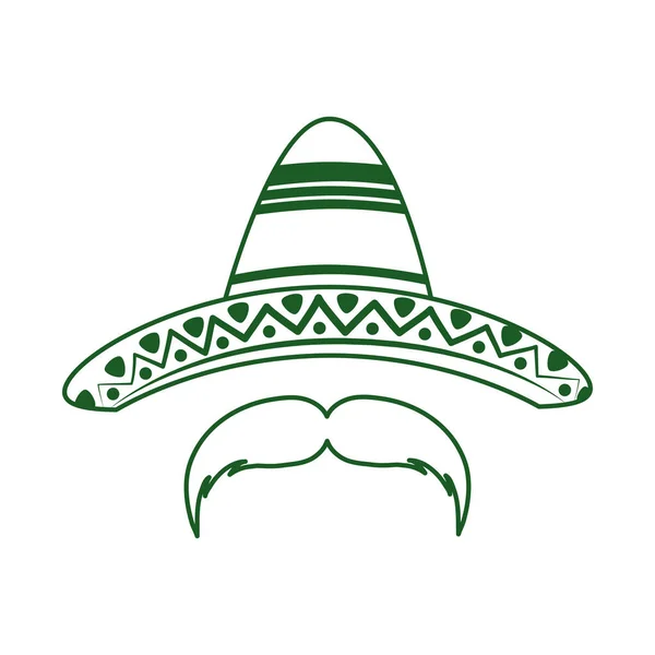 Sombrero y bigote cinco de mayonesa celebración mexicana línea estilo icono — Vector de stock